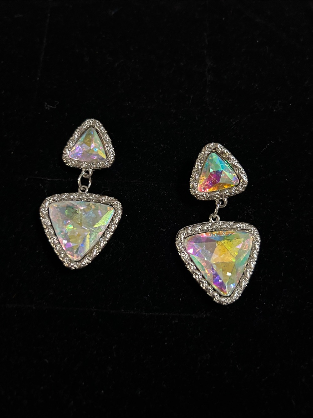 Iridescent Triangle Drop Earrings - Silver Tone
